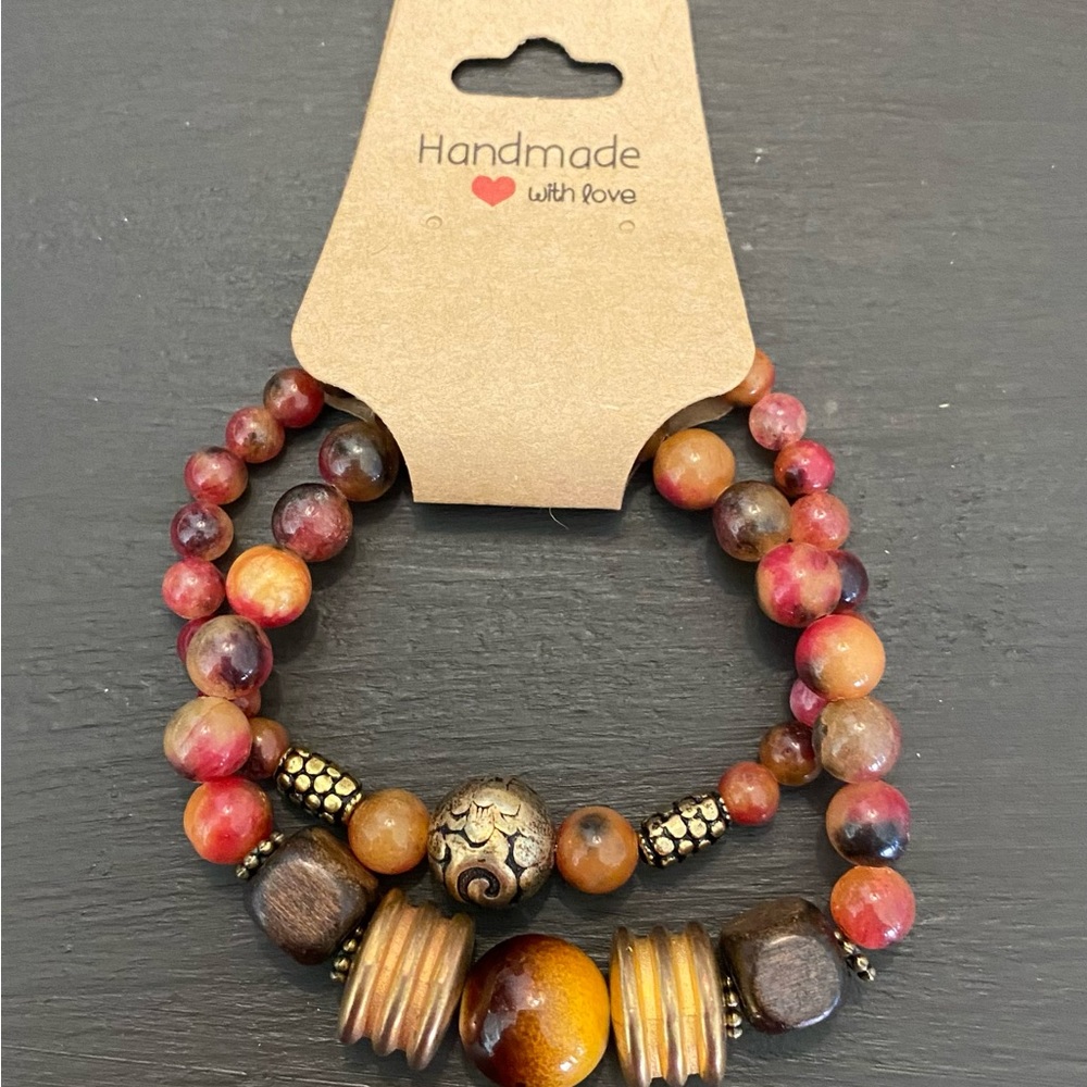 Brand new, never worn Artisan-handmade bohemian style stretch bracelet set